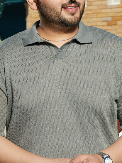 Rhombus-Knit Polo T-Shirt