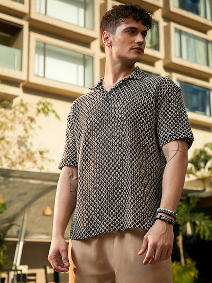 Mesh-Tactile Knit Polo T-Shirt
