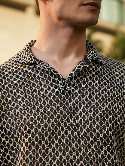 Mesh-Tactile Knit Polo T-Shirt