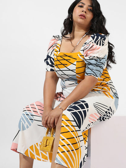 White Botanical Print Dress