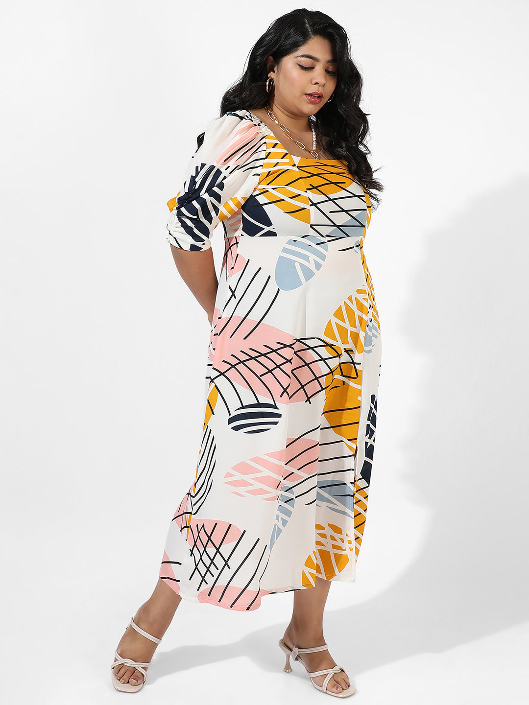 White Botanical Print Dress