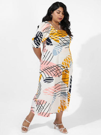 White Botanical Print Dress