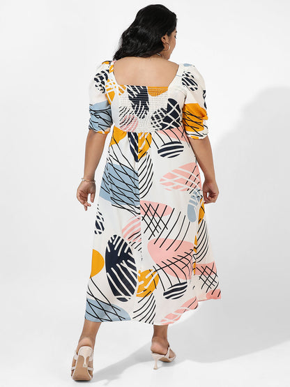 White Botanical Print Dress