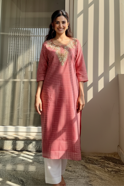 Autumn Yearn Pink Embroidered Kurta