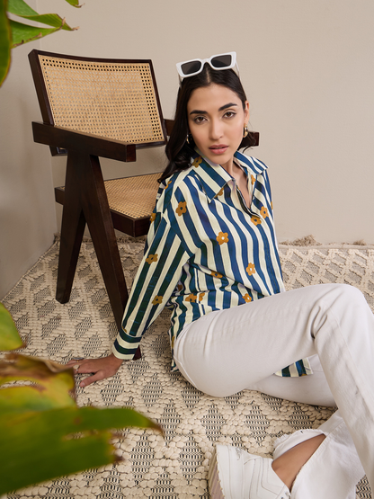 Printed Asymmetrical Cotton Shirt