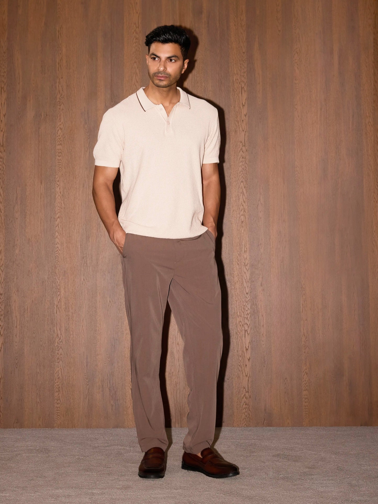 3D Knit Cotton Polo Regular Fit - Cream