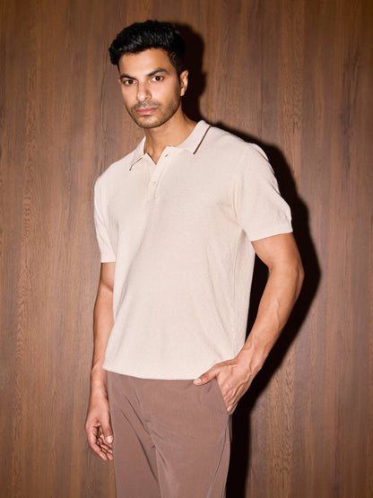 3D Knit Cotton Polo Regular Fit - Cream