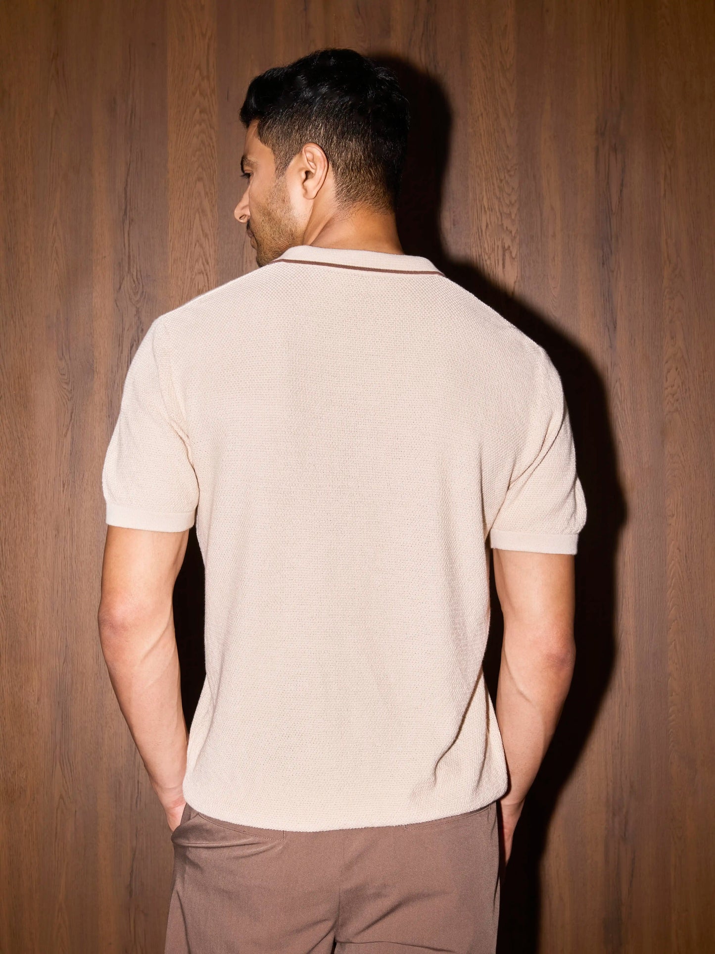 3D Knit Cotton Polo Regular Fit - Cream