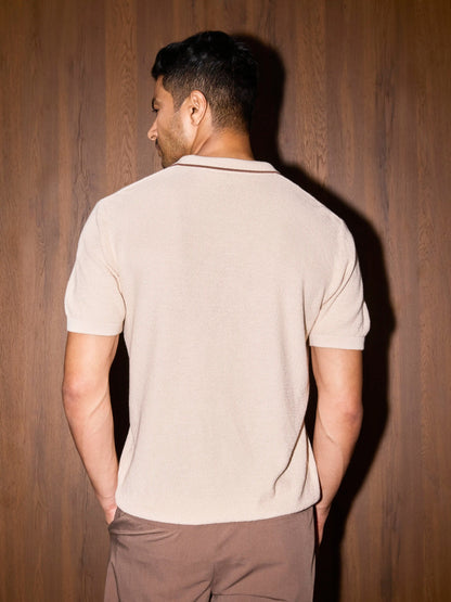 3D Knit Cotton Polo Regular Fit - Cream