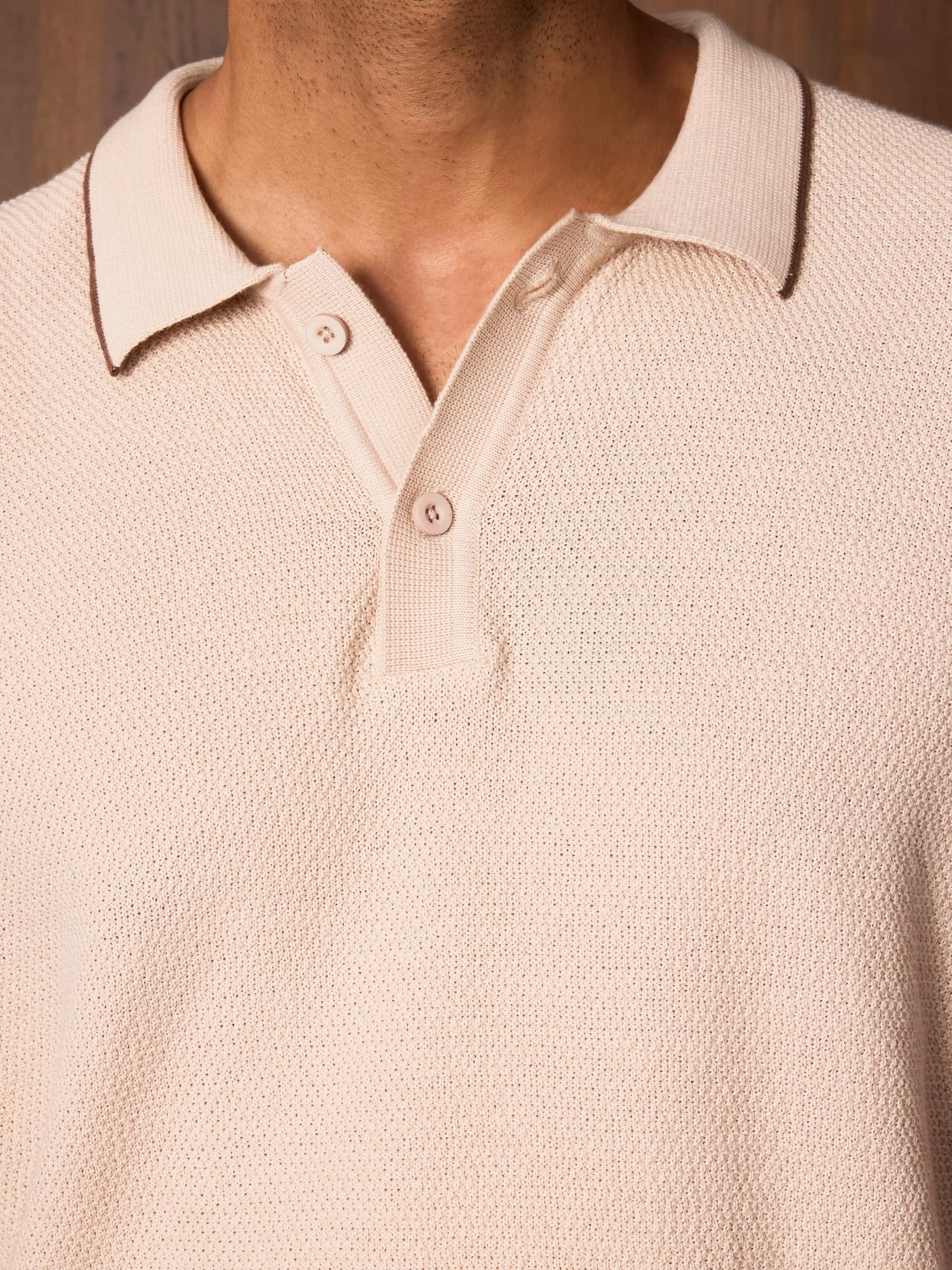 3D Knit Cotton Polo Regular Fit - Cream