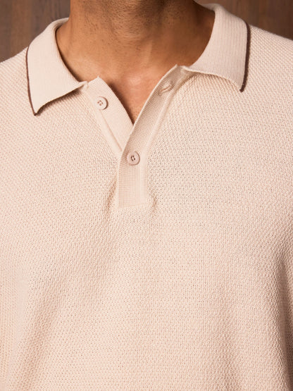 3D Knit Cotton Polo Regular Fit - Cream