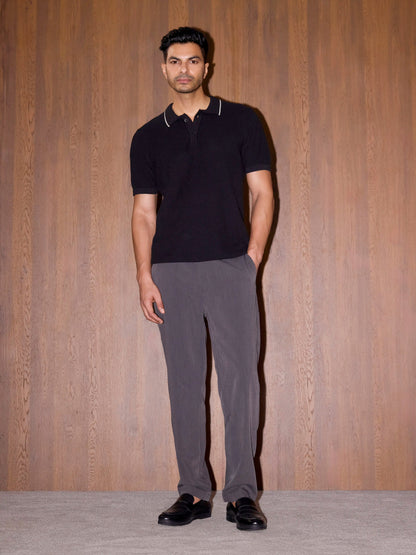 3D Knit Cotton Polo Regular Fit - Black
