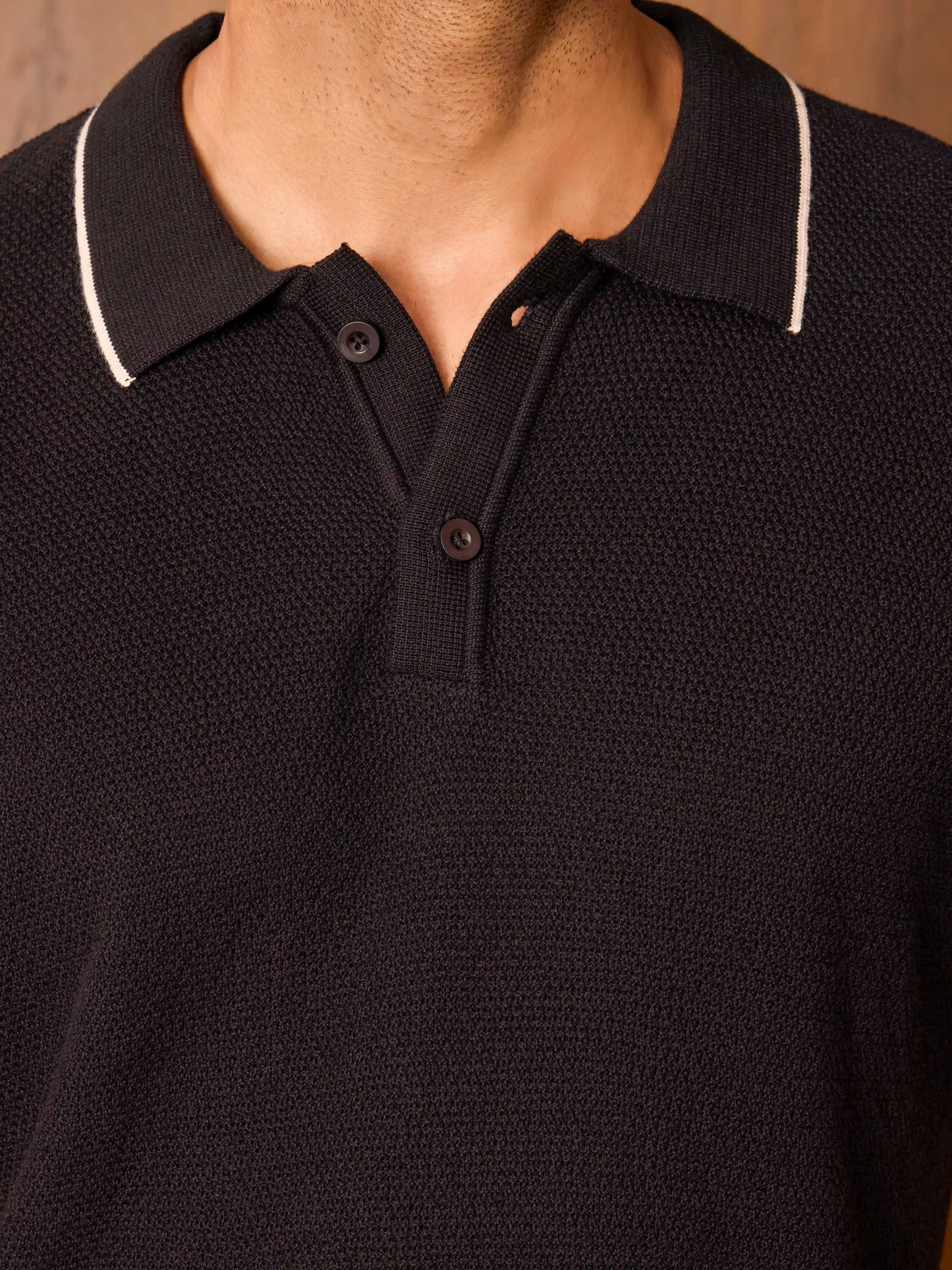 3D Knit Cotton Polo Regular Fit - Black
