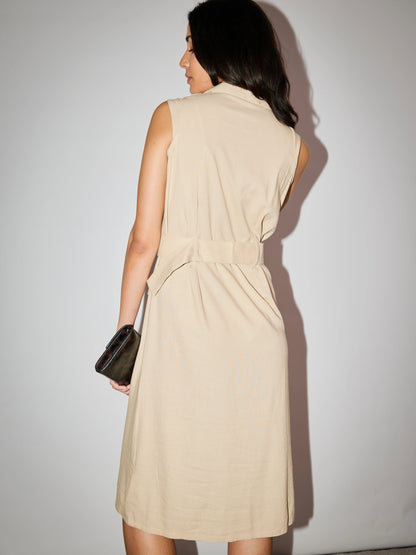Linen Trench Coat Dress - Beige