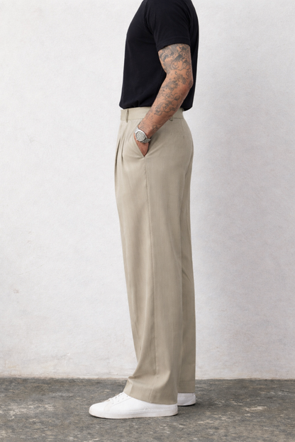 Neat Pleated Tailored Linen Pants - Sand