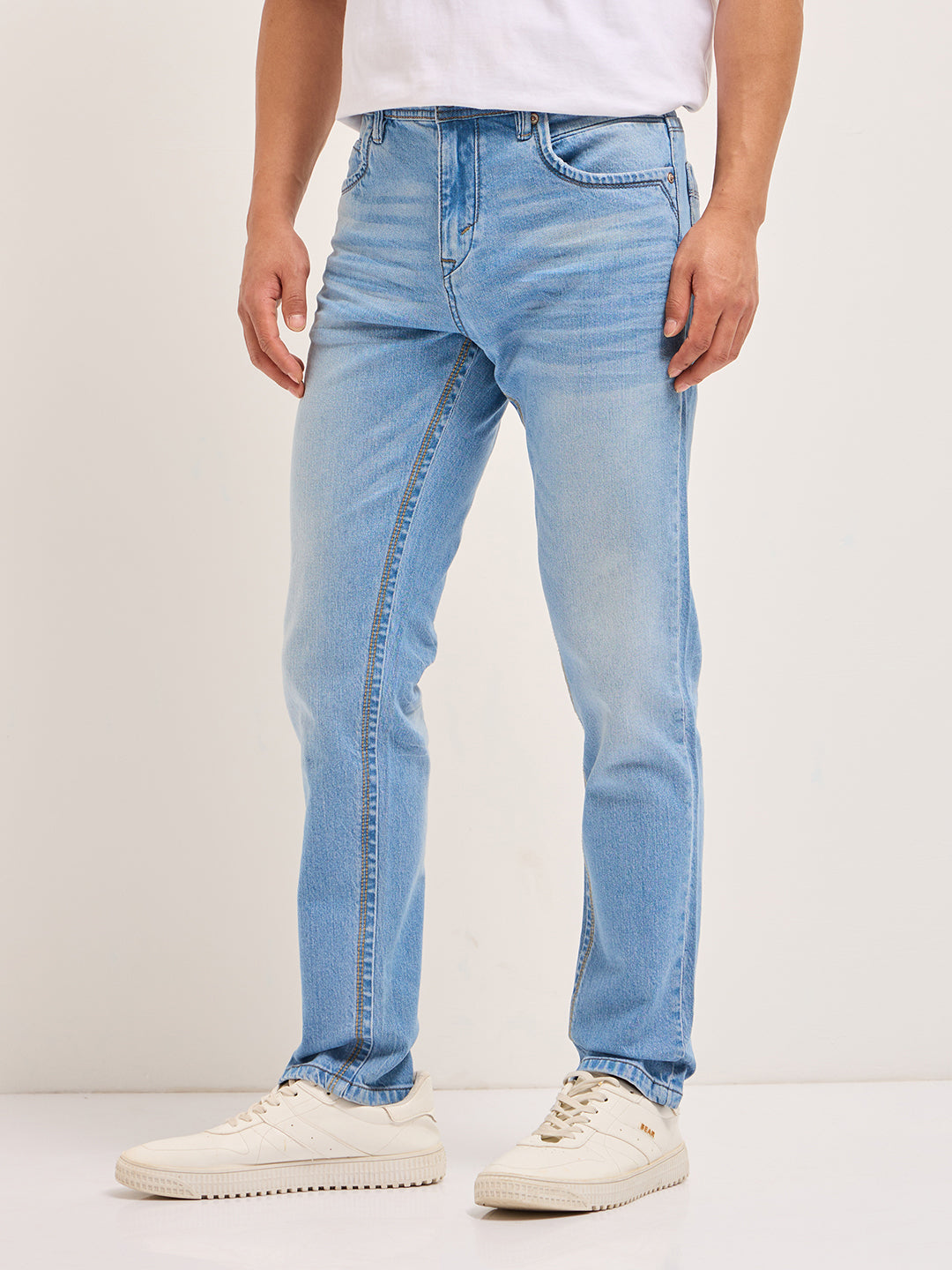 Light Blue with Mid Fade Mid-Rise Slim Fit Jeans