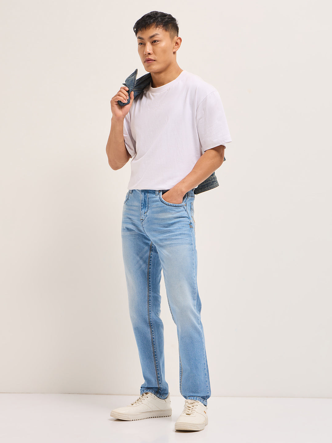 Light Blue with Mid Fade Mid-Rise Slim Fit Jeans