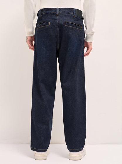Classic Wide-Leg Denim Jeans with Pleated Detailing