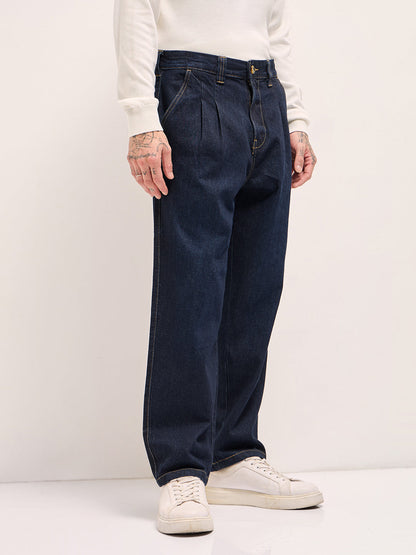 Classic Wide-Leg Denim Jeans with Pleated Detailing