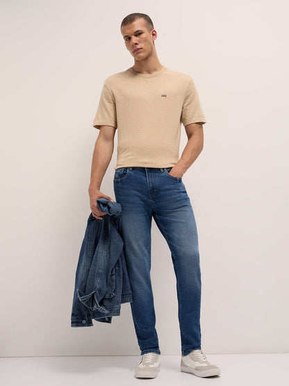 Mid Blue Mid-Rise Slim Fit Jeans with Mid Fade