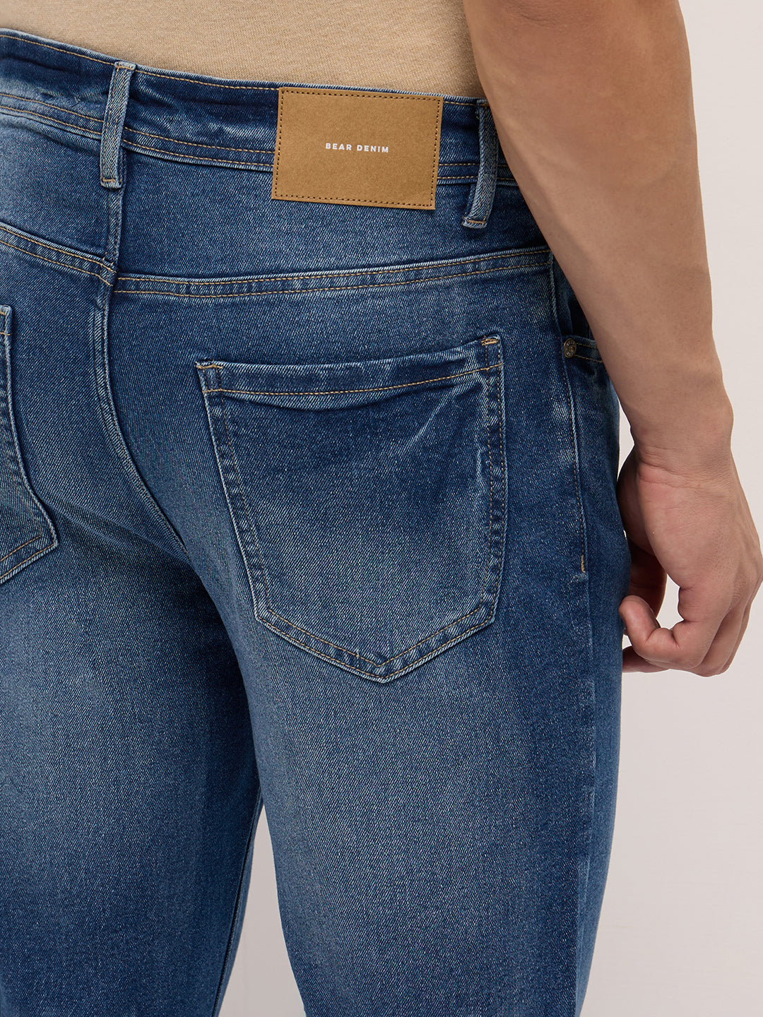 Mid Blue Mid-Rise Slim Fit Jeans with Mid Fade