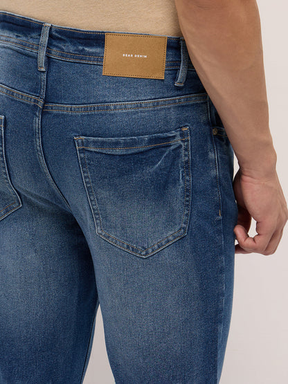 Mid Blue Mid-Rise Slim Fit Jeans with Mid Fade