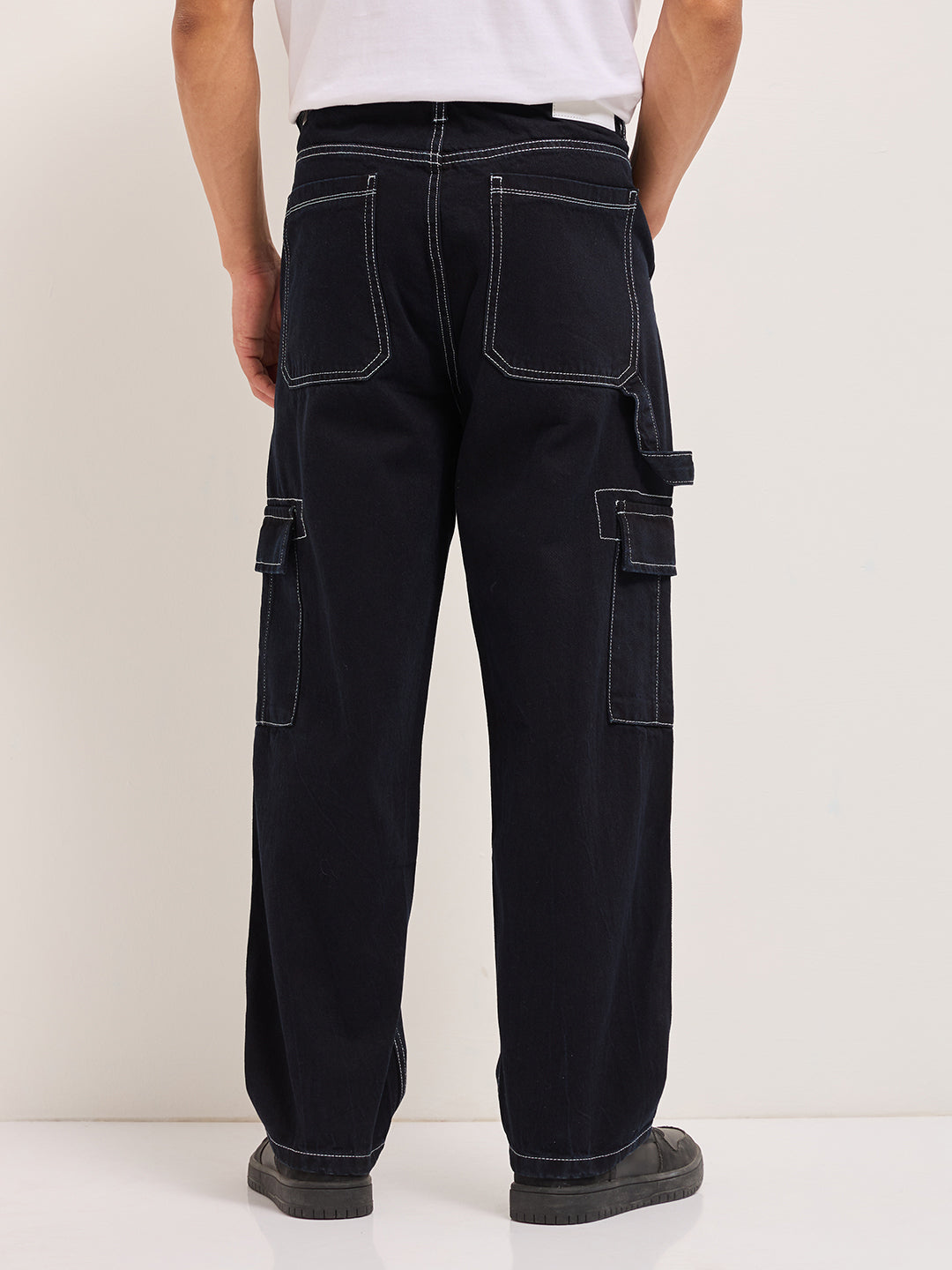 Black Mid-Rise Baggy Fit Cargo Jeans