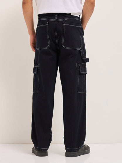 Black Mid-Rise Baggy Fit Cargo Jeans