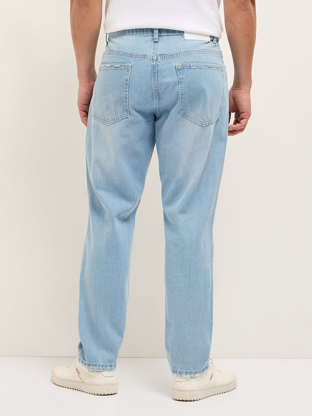 Light Blue with Light Fade High Distressed Mid-Rise Relaxed Fit Jeans
