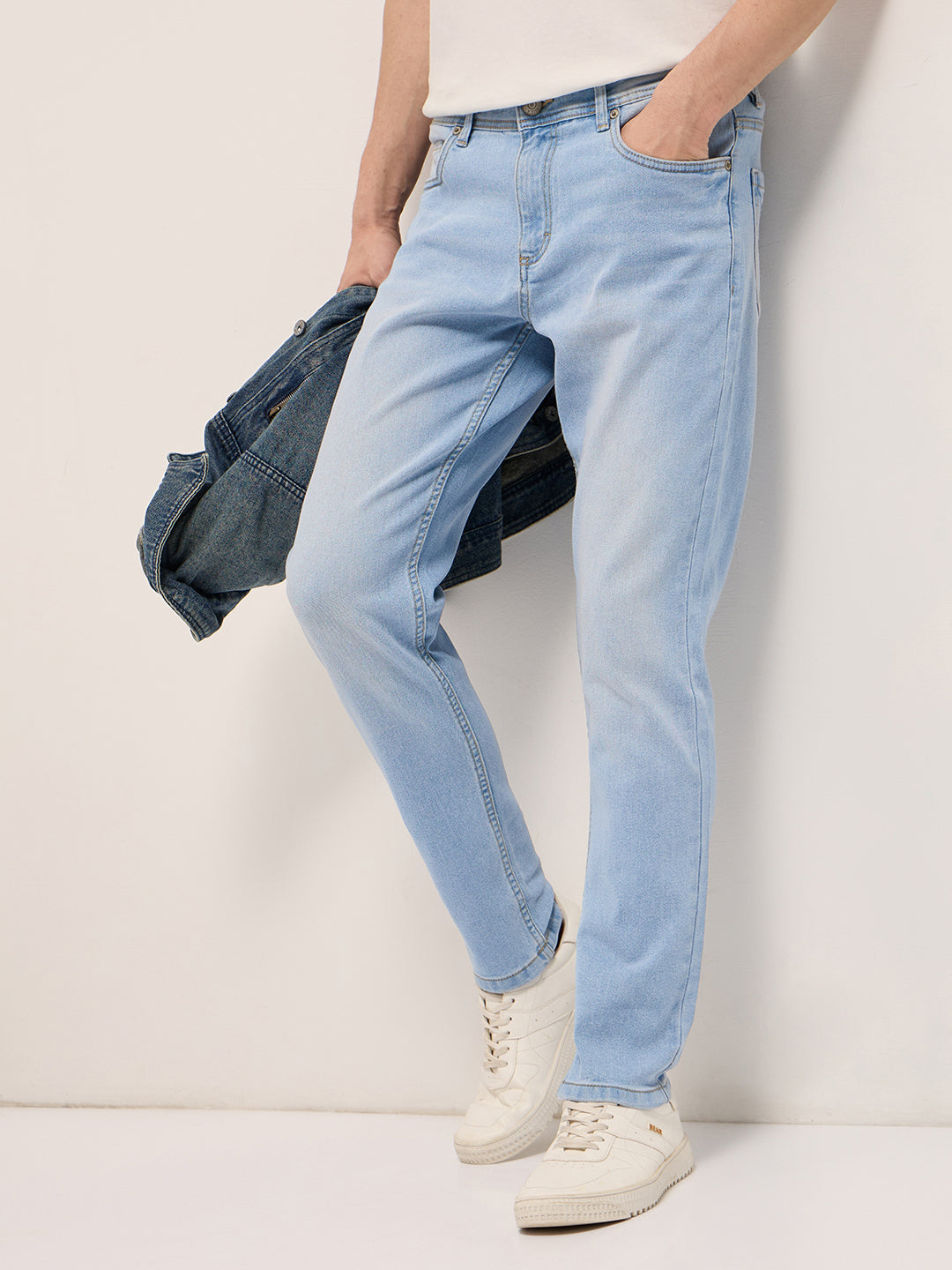 Mid Blue Mid-Rise Slim Fit Jeans with Light Fade