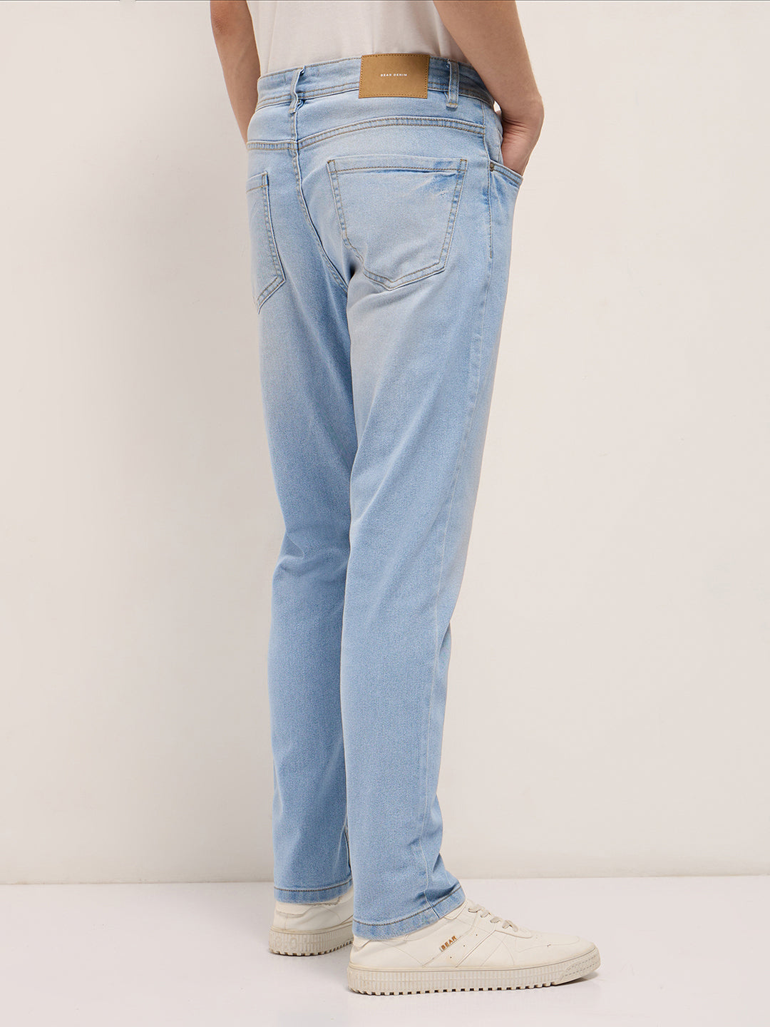 Mid Blue Mid-Rise Slim Fit Jeans with Light Fade