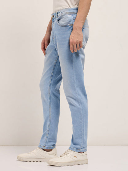 Mid Blue Mid-Rise Slim Fit Jeans with Light Fade