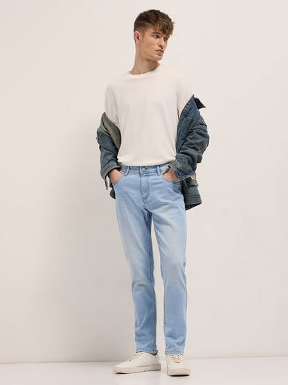 Mid Blue Mid-Rise Slim Fit Jeans with Light Fade