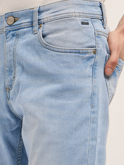 Mid Blue Mid-Rise Slim Fit Jeans with Light Fade