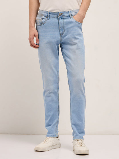 Mid Blue Mid-Rise Slim Fit Jeans with Light Fade