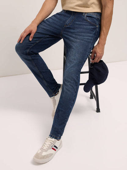 Mid Blue Mid-Rise Skinny Fit Jeans with Light Fade