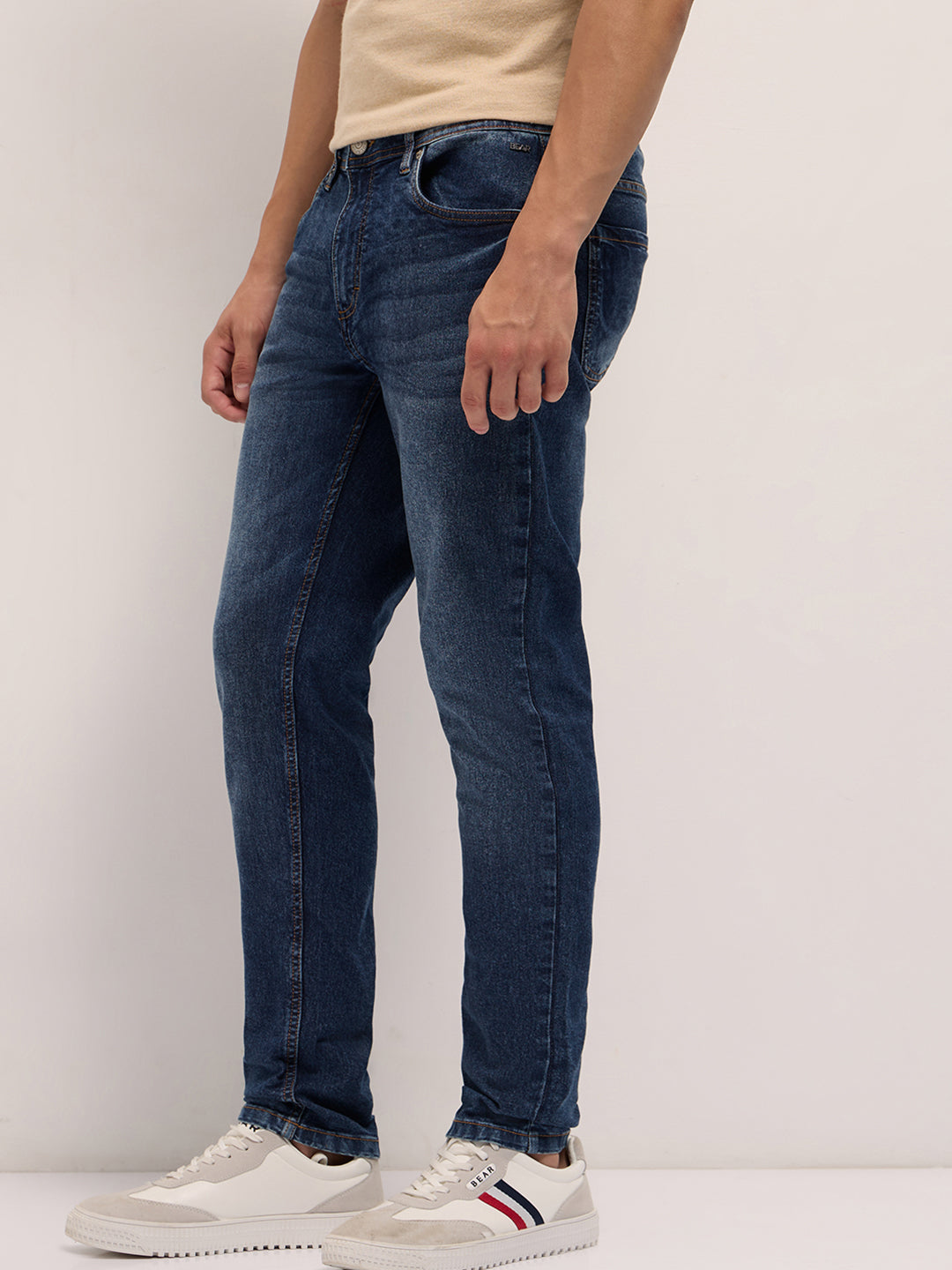 Mid Blue Mid-Rise Skinny Fit Jeans with Light Fade