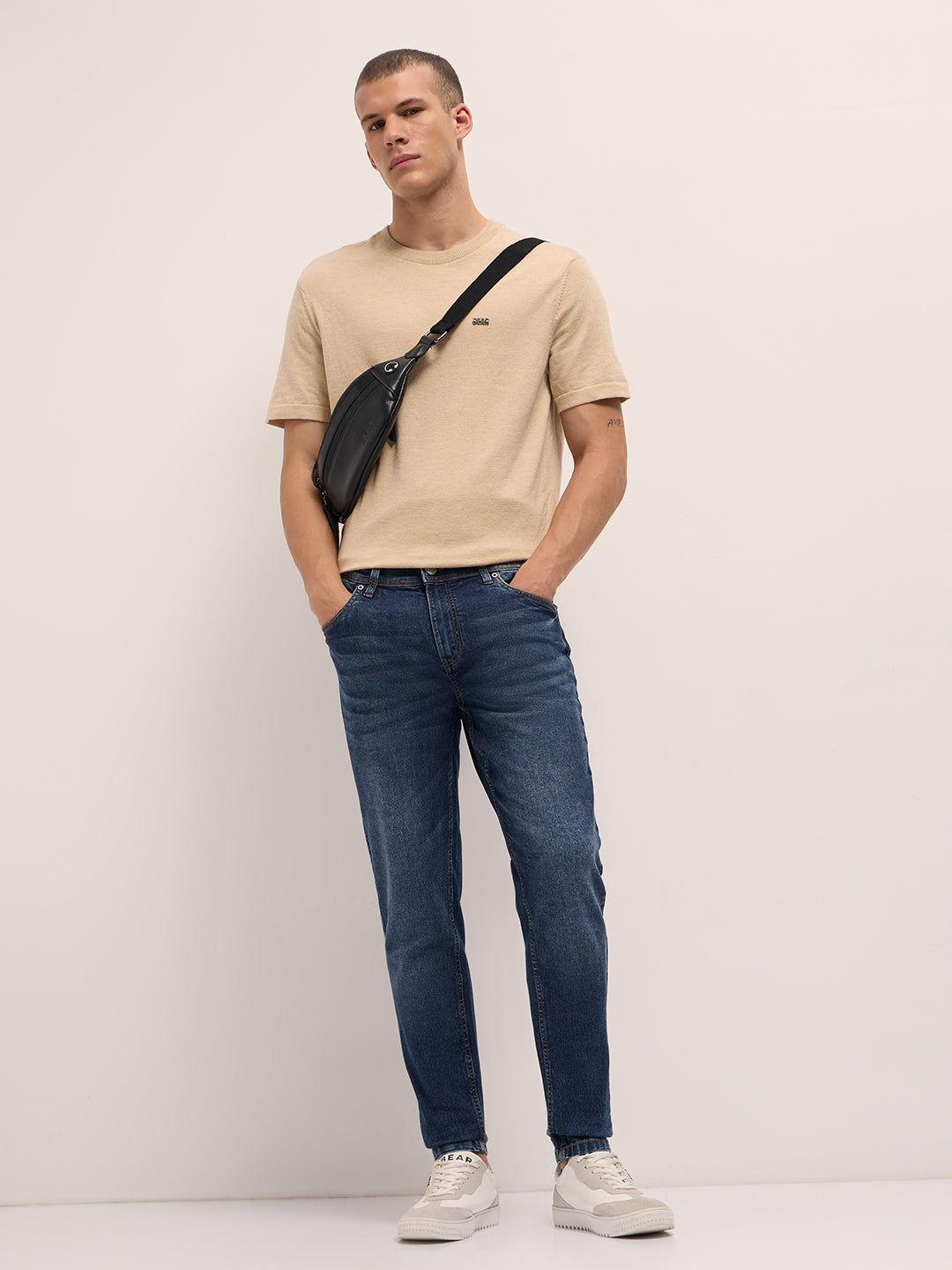 Mid Blue Mid-Rise Skinny Fit Jeans with Light Fade