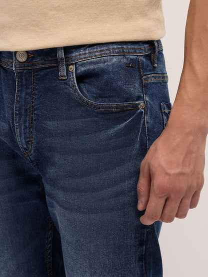 Mid Blue Mid-Rise Skinny Fit Jeans with Light Fade