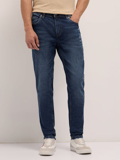Mid Blue Mid-Rise Skinny Fit Jeans with Light Fade