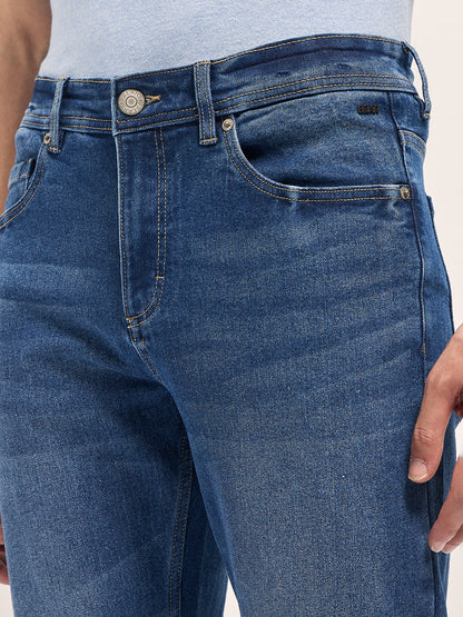 Mid Blue Mid-Rise Slim Fit Jeans with Mid Fade