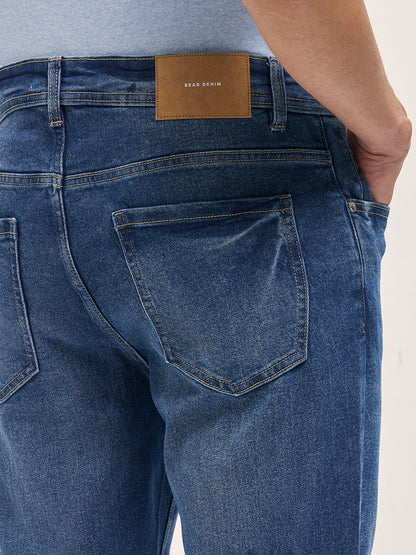 Mid Blue Mid-Rise Slim Fit Jeans with Mid Fade