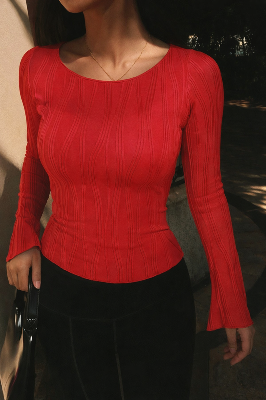 Wavy Aura Full Sleeve Top - Red