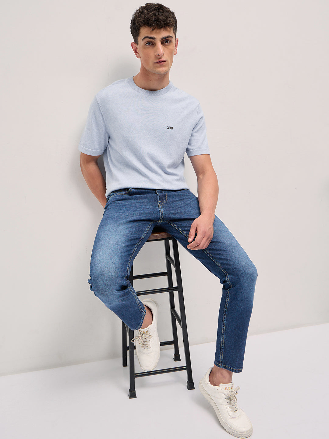 Blue with Mid Fade Mid-Rise Skinny Fit Jeans