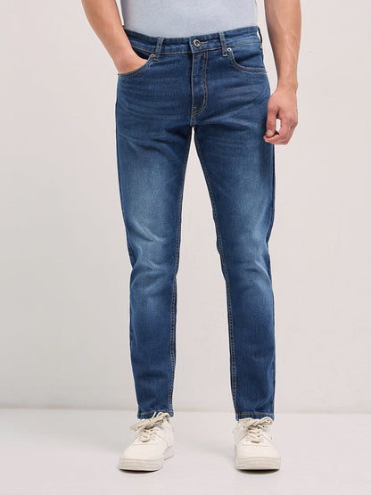 Blue with Mid Fade Mid-Rise Skinny Fit Jeans