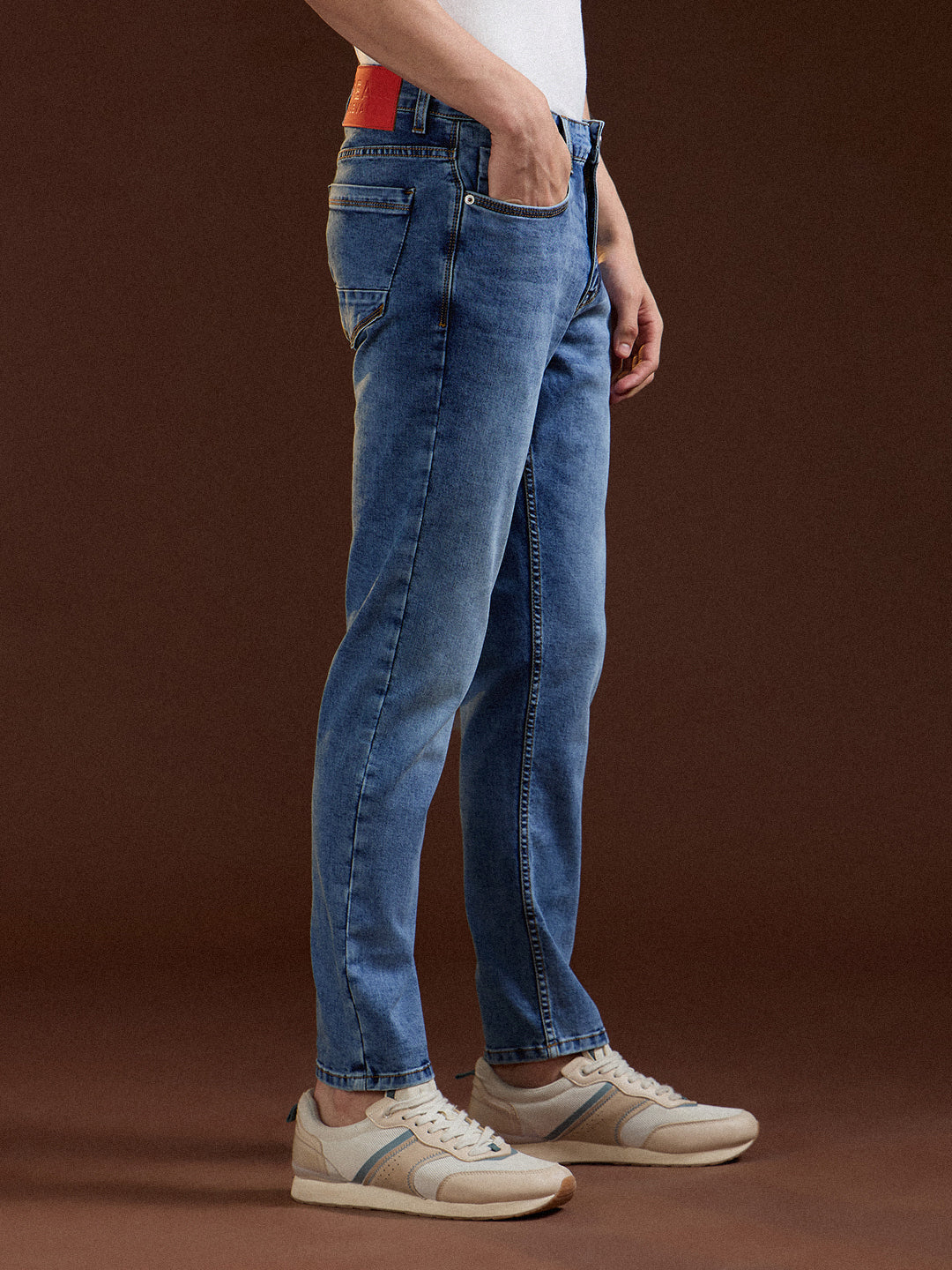 Light Blue with Mid Fade Slim Fit Mid-Rise Jeans