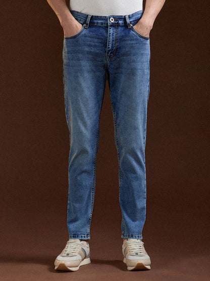 Light Blue with Mid Fade Slim Fit Mid-Rise Jeans