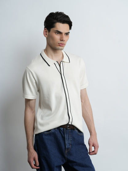 Accented Knit Shirt - Ecru