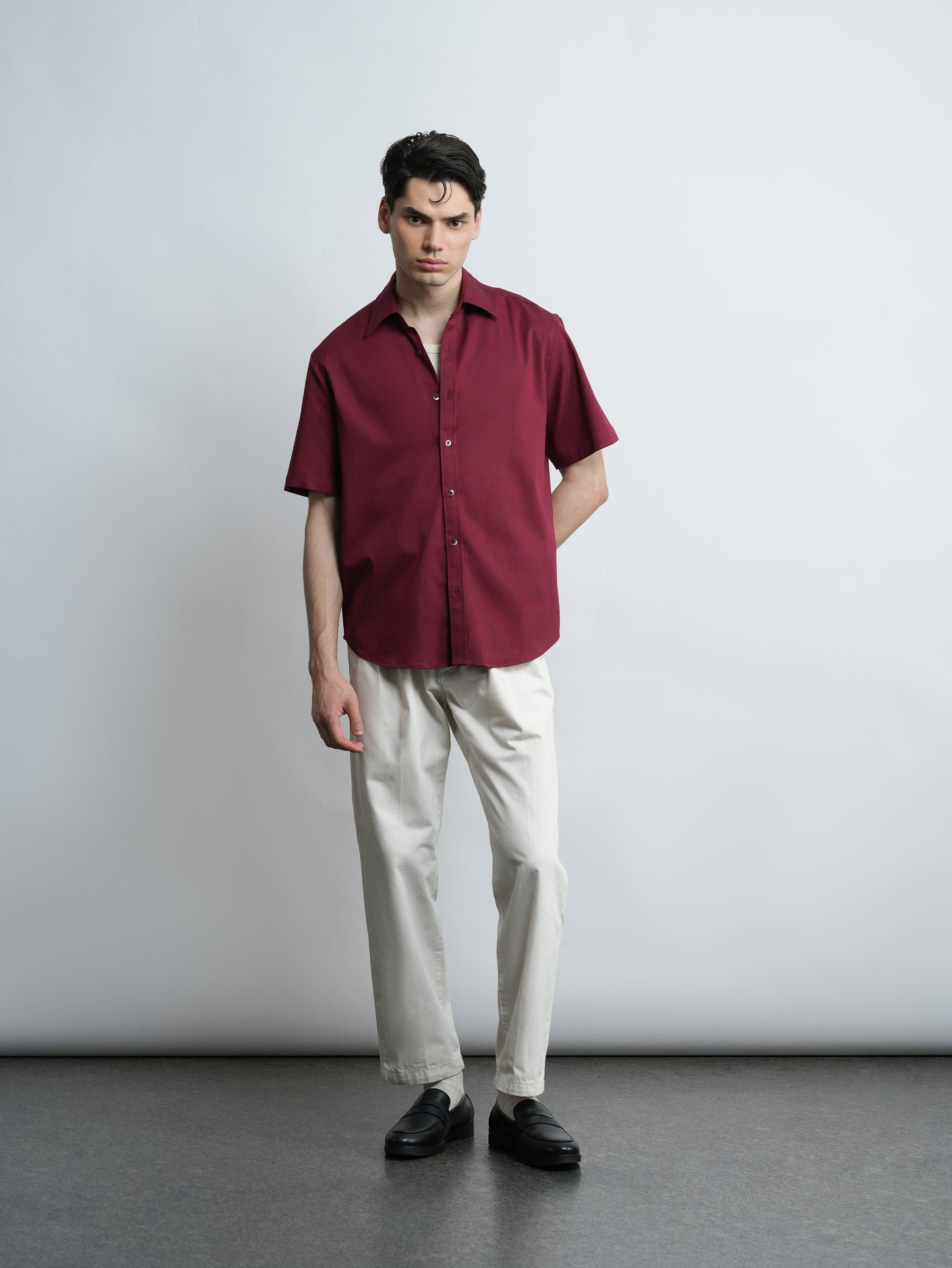 Capri Tencel Shirt Relaxed Fit  - Burgundy