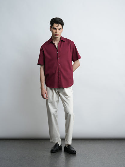 Capri Tencel Shirt Relaxed Fit  - Burgundy